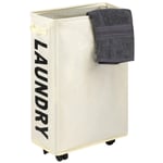 45L Laundry Basket Rolling Slim On Wheels Waterproof Washing Bin Hamper Beige