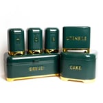 6pc Gift-Boxed Hunter Green Kitchen Set with Tea, Coffee & Sugar Canisters, Utensil Store, Cake Tin and Bread Bin