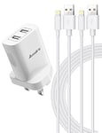 Avoalre iPhone Charger Plug and Cable iPhone iPad Charger Plug with 2 2M USB Lightning Cables Wall Charging Plug UK Power Adapter for iPhone SE 2020 11 12 X XR XS 8 7 Plus 6S iPad 【MFi Certified】