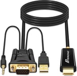 Câble Vga Vers Hdmi 180Cm 1080P@60Hz Adaptateur Vga Vers Hdmi Avec Audio 3,5Mm Pour Pc, Laptop, Tv Box Pour Moniteur, Hdtv, Projecteur, Écran[VID063741]