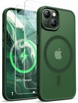 Coque Magnétique Pour Iphone 13/14, Translucide Mat Arrière Coque Pour Iphone 14 Avec 2 Verre Trempé Protection Écran,Coque Antichoc Pour Iphone 14/13 Compatible Mag-Safe 6.1"" Vert