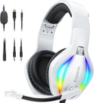 PG1 Casque Gaming pour PS4/PS5/PC/Xbox/Nintendo Switch, Casque Gamer avec Son Microphone Stéréo AI, Casque PS5 avec Prise Jack 3,5 mm et lumière RVB, Blanc