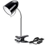 Aigostar Lampe Pince de Lecture Rétro，Lampe de Bureau à clip， Ampoule Non Incluse，Lampe de Chevet Enfant Compatible Ampoule LED E27 (Max 11 W)，Col de Cygne Flexible Réglable ， Travail， Etude，Noir