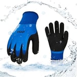 Vgo... Gants travail hiver triple revêtement latex, gants de travail légers, imperméables, résistance aux huiles, résistance à l'abrasion (RB2172F,Bleu,XL,1Paire)