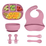 Aolso Assiette Bébé, Assiette en Silicone pour Bébé,Lot de 7, Coffrets repas Bebe Silicone, Enfant Set Couverts Vaisselle pour Sevrage Manger Apprentissage Ventouse pour bébé,Passe Lave et Micro Onde