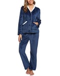 iClosam Pyjama Femme Hiver Chaud Pyjama Polaire Femme col V Ensemble de Pyjama Femme en Flanelle Vêtements de Nuit Femme à Manches Longues avec 2 Poches S-XXL