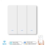 Interrupteur d'éclairage mural à bouton-poussoir WiFi 3Gang EU AC 100V-240V interrupteur intelligent Compatible avec le contr?le Alexa Google Home