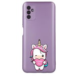 Coque violet pour Galaxy A04S et A13 5G licorne coeur kawaii I love you