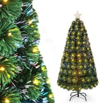 COSTWAY Sapin de Noël Artificiel avec éclairage - 150 cm - 8 Modes d'éclairage - 170 LED Blanc Chaud - Aspect Fibre de Verre - Étoile éclairée - Sapin de Noël Artificiel