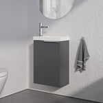 Meuble suspendu bois laqué + lavabo vasque céramique avec porte + poignée métal Chrome, 40,5x22x55cm, TIM 400, Anthracite mat