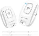 2 Pack Obturateurs à Distance Bluetooth pour Photos et Vidéos, Télécommande Bluetooth pour Trépied Perche à Selfie pour Smartphones iOS et Android/iPhone/Samsung, Dragonne Incluse (Blanc)