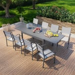 Table de jardin extensible en aluminium 270cm + 8 fauteuils empilables textilène anthracite gris - milo 8 - Anthracite