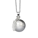 IRREVERSIBLE BIJOUX - Bola de Grossesse India Breloque Plume - 114 cm - Chaîne Fine 1mm Acier Inoxydable - Pendentif Boule Plaqué Argent - Son Apaisant - Cadeau Femme Enceinte - Tradition Bien-être