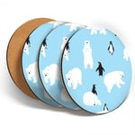 4 x Coasters  - Blue Polar Bear Penguin Winter Ice  #44385