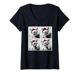 Womens Funny Sphynx Cat in Santa Hat Christmas Photobooth Selfie V-Neck T-Shirt