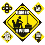 GAMER AT WORK VINYL STICKERS PS4 Xbox Console Gaming Wall Door Warning Decal UK