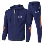 EA7 Sports Herr Träning Set Hoodie Dragkedja Sweatshirt Sweatpants 2st/Set Marinblå Marinblå Navy Blue XL