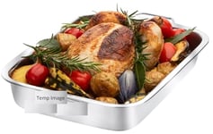 Stainless Steel Roasting Pan with Raised Bottom – 40cm Extra-Large Roaster & Baking Tray, Hob & Oven Safe, Reinforced Rim, 6.5cm Deep – Perfect for Large Meats & Vegetables, Dishwasher Saf