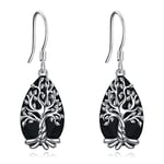 YFN Tree of Life Earrings Sterling Silver Black Obsidian Tourmaline Crystal Earrings Jewellery Spiritual Protection Gifts for Women Girls