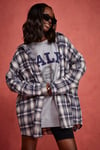 Womens Oversized Checked Shirt - Navy - 14, Navy