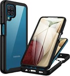 CENHUFO Coque Samsung A12 / M12, Antichoc Housse avec Protection d'écran, 360° Protégé Téléphone Etui Double Face Case Transparent Portable Intégrale Coque pour Samsung Galaxy A12 / M12 - Noir