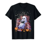 Vintage Ghost Book Reading Pumpkin Gothic Halloween Teachers T-Shirt