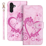 Auslbin Coque Samsung Galaxy A34 5G 6.5 Pouces 2023 Housse Cuir PU d'amour Motif Flip Folio Portefeuille Etui Protection pour Samsung Galaxy A34 5G - Rose