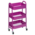 DOEWORKS Chariot de Rangement Chariot à roulettes Chariot de Service 3 Niveaux Desserte, Chariot Cuisine Chariot Roulant Chariot Métal pour Chambre Salle de Bain Bureau, Violet Foncé