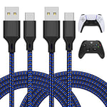 FYOUNG [3m*2] USB C Cable for PS5 DualSense Controllers/Pro Controller/Xbox Series Controller/Nintendo Switch/Switch OLED/Switch Lite, Long Braided Charger Lead for Mobile Phone, Tablet - Blue