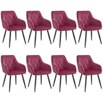 WOLTU Chaises Salle à Manger Lot de 8, Fauteuil Salon, Chaise Scandinave, Chaise de Cuisine en Velours, Assis Rembourré avec Accoudoirs et Dossier, Pieds en Métal, Bordeaux, BH352bd-8