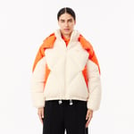 Lacoste Doudoune courte oversize à capuche Taille 42 Blanc/orange