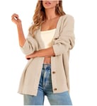 Zeagoo Womens Cardigan Ladies Long Sleeve Knit Jumpers Open Front V Neck Cardigans Loose Button Down Knitwear Oversized Sweater for Autumn Winter Light Brown XL