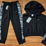 Women's Nike French Terry Graphic Pullover Tracksuit Sz M Black Grey DX0040 010