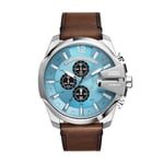 Diesel Chief Series Montre pour Homme, Mouvement Chronographe avec Bracelet en Silicone, Acier Inoxydable ou Cuir, Marron et Bleu Clair, 51mm