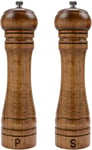 Wooden Salt and Pepper Mill Set - 8 Inch Grinders with Ceramic Core - 2 Pack