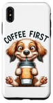 Coque pour iPhone XS Max Coffee First Tasse à café Motif chiot mignon