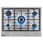 Gas Hob, 70cm, 5 Burner and Cast Iron Pan Supports - Stainless Steel - Baridi