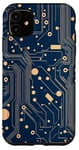 Coque pour iPhone 11 Carte mère bleue vintage à pois avec circuit amusant