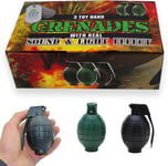 Pack of 3 Kids Army Toy Hand Grenades with Flashing Light & Sound - Role Play