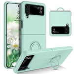 YINLAI Coque pour Samsung Galaxy Z Flip4 5G Caoutchouc Liquide avec 360° Ring Stand Etui Samsung Galaxy Z Flip 4 Housse Silicone Antichoc Cover Samsung Z Flip4 - Cyan Clair