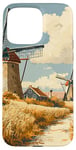 iPhone 15 Pro Max Wheat Fields With Windmills Landscape Vintage Graphic Case