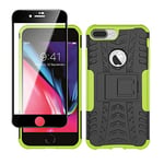 Yiakeng Coque pour iphone 8 Plus, Coque iphone 7 Plus et Verre Trempé D'écran Protecteur, Silicone Antichoc Full Protection avec béquille pour Apple iphone 7/8 Plus (Vert)