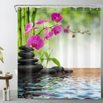 Rideau de Douche Imperméable, Rideaux de Douche Tissu Polyester Pierres Noir Fleur Orchidée - 180x180cm