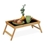 Relaxdays Plateau de Service, Pliable, Tablette avec Pieds, Bambou et MDF, H x L x P : 23 x 61,5 x 31 cm, Nature et Noir