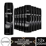 Lynx XL Black 48H Fresh Frozen Pear & Cedarwood Scent Body Spray Deo, 12x200ml