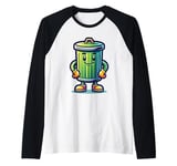 Garbage Trash Can Cartoon Character Design Raglan Baseball Tee