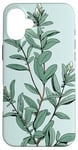 iPhone 16 Plus Leaves Botanical Plant Line Art Sage Green Wildflower Floral Case