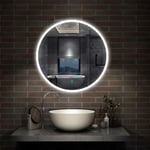 Xinyang 600x600 Round Bathroom Mirror with LED Lights,Anti-fog,Touch Sensor,Cool White Light,Wall Mounted,IP44-1.5cm