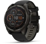 Garmin Fenix 8 47 mm, Solar, Sapphire Carbon Grey DLC Titanium With Black/Pebble Grey Silicone Band