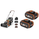 WORX - Tondeuse à Gazon sans Fil 2 * 20V - 2Ah - Tondeuse à Gazon Réglable - Coupe jusqu'aux Bordure & Set 2 Batteries 20 V / 4Ah - pour Outils De Jardinage Et De Bricolage - Batterie Lithium-ION